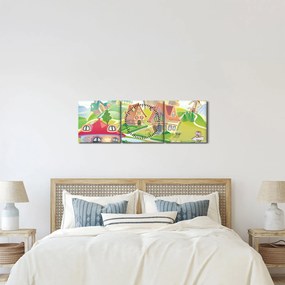 Obraz - Farebné mestečko (s hodinami) (90x30 cm)