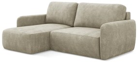 Béžová ženilková rozkladacia/s úložným priestorom rohová pohovka (ľavý roh/s leňoškou) Lilo – Makamii