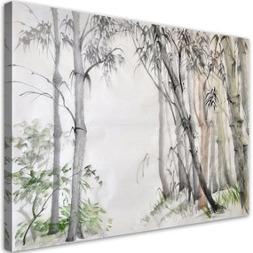 Obraz na plátně, Šedé stromy les malovaný - 90x60 cm