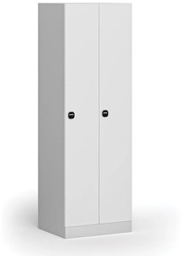 Kovová šatníková skrinka, 2-dverová, 1850 x 600 x 500 mm, zámok s čítačkou RFID kariet, laminované dvere, biela