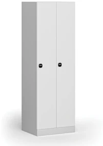 Kovová šatníková skrinka, 2-dverová, 1850 x 600 x 500 mm, zámok s čítačkou RFID kariet, laminované dvere, biela