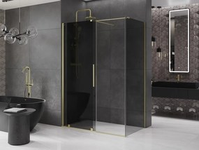Mexen Velar, sprchový kút s posuvnými dverami 130 x 70 cm, 8mm šedé sklo, zlatá matná, 871-130-070-41-55
