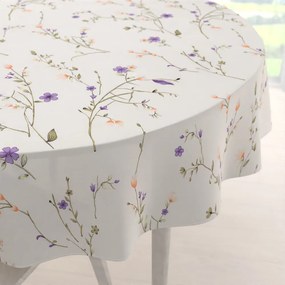 Biante Bavlnený okrúhly obrus Sandra SA-382 Fialové lúčne kvietky na krémovom Ø 120 cm