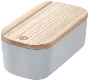 Sivý úložný box s vekom z dreva paulownia iDesign Eco, 9 x 18,3 cm