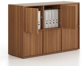 Kancelárska skriňa FRAME, nízka, 6x dvere, 1299 x 450 x 881 mm, zámok PUSH-lock, orech