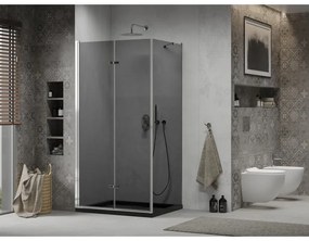 Mexen Lima, sprchový kút so skladacími dverami 90 (dvere) x 120 (stena) cm, 6mm šedé sklo, chrómový profil + slim sprchová vanička čierna + chrómový sifón, 856-090-120-01-40-4070