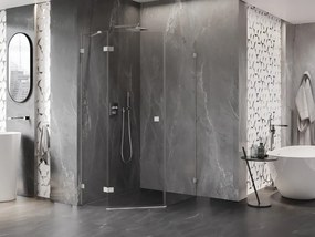 Mexen Lunar, päťuholníkový sprchový kút naklápací doľava 90 x 100 cm, 8mm číre sklo, oceľový profil, 831-090L-100P-97-00-L