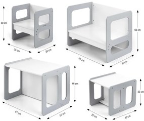 Detský stôl Stella 3v1 sivý so stoličkou