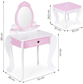 Veľký detský toaletný stolík so zrkadlom a stoličkou, 7 doplnkov, ECOTOYS