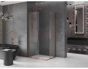 Mexen Velar L Duo, sprchový kút s posuvnými dverami 90 x 80 cm, 8mm číre sklo, ružové zlato, 871-090-080-02-03-60