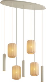 Japandi závesná lampa béžová 7-svetelná - Pluni Tuba