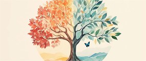 Obraz – Duálny strom s motýľom (120x50 cm)
