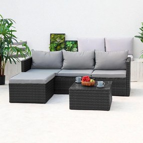 Rohová ratanová sedacia súprava Avenberg Calypso - čierna/svetlosivá