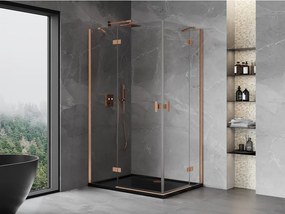 Mexen Mist-H Duo, 2-krídlový výklopný sprchový kút 120 x 110 cm, číre sklo, medený matný profil, 8A5-120L-110P-65-00