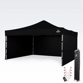 BRIMO Hliníkový promo stan 4x4 m ALU PREMIUM – 3 steny, HEX 45 mm - s 3 stenami - Čierna 16