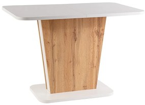 Rozkladací jedálenský stôl CALIPSO, 110-145x76x68, biela/dub wotan