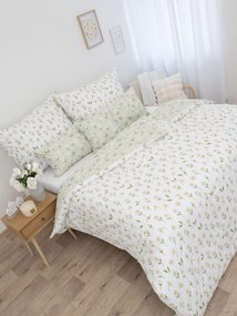 Predĺžené bavlnené obliečky Renforcé - Sedmokrásky sivozelené/biele