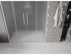 Mexen Velar Duo, posuvné sprchové dvere do otvoru 150 cm, 8mm sklo námraza, brúsená oceľ, 871-150-000-32-97