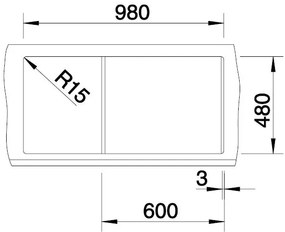 Blanco Metra 6 S, silgranitový drez 1000x500x190 mm, 1,5-komorový, sivá vulkán, BLA-527300