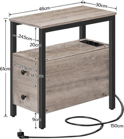 Nočný stolík Vasagle Drill 30 cm s nabíjacou stanicou sivý/čierny