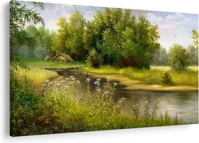 Obraz - Rieka pri lese, olejomaľba (90x60 cm)