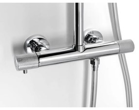 Mosadzná sprchová súprava v lesklo striebornej farbe s termostatickou batériou s hlavovou sprchou a ručnou sprchou 131 cm Solaris – Sapho