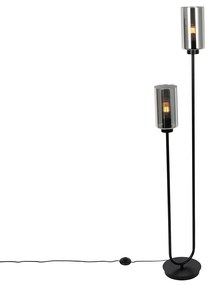 Art Deco stojaca lampa čierna s dymovým sklom 2-svetlo - Laura
