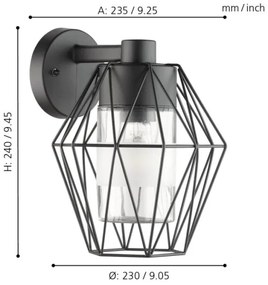 Eglo 97226 - Vonkajšie nástenné svietidlo CANOVE 1xE27/60W/230V