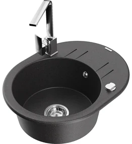Mexen Kevin, drez granitový 586x458x190 mm, 1-komorový a chrómová batéria Rita, čierna škvrnitá, 6517-76-670300-00