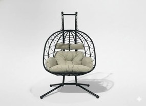 CH LUVO ČIERNA DVOJITÁ SKLADACIA ZÁVESNÁ STOLIČKA, VANKÚŠ – SVETLOŠEDÁ, RÁM – ČIERNY