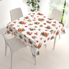Biante Vianočný bavlnený štvorcový obrus Sandra SA-515 Vianočné hviezdy a ozdoby na bielom 150x150 cm