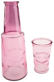 Ružová sklenená karafa s pohárom, 800 ml