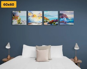 Set obrazov výhľad na more v imitácii maľby Varianta: 4x 40x40