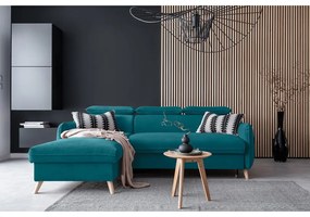 Tyrkysová zamatová rozkladacia rohová pohovka (ľavý roh) Sweet Harmony – Miuform