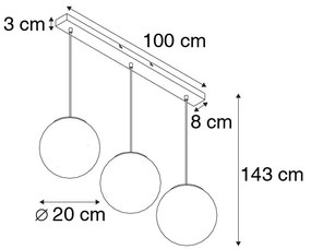 Art Deco závesné svietidlo čierne so zlatým sklom obdĺžnikové 3-žiarovkové - Pallon