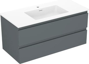 Mexen Orio, kúpeľňová skrinka 100 cm s umývadlom Otis, 2 zásuvky, grafitová matná/biela matná, 91A10-10047-2-BFF66-W18M01
