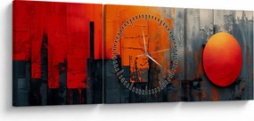 Obraz - Abstraktná maľba mesta (s hodinami) (90x30 cm)