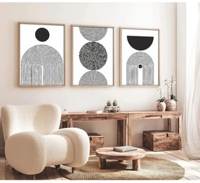 SADA 3x Obraz vo fotorámčeku 50x70 cm čierna/biela