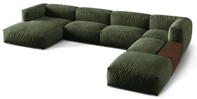 Zelená zamatová modulárna rohová pohovka (pravý roh/do tvaru "U") Martina – Micadoni