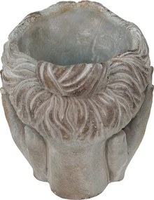 Šedý cementový kvetináč hlava dievčatá v dlaniach - 14*16*17 cm