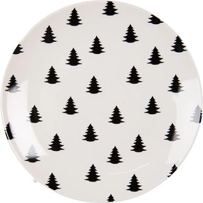 Bielo-čierny porcelánový dezertný tanier so stromčekmi Black&White X-Mas - Ø 20*2 cm