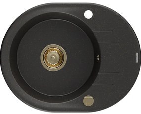 Mexen Kevin, granitový drez 586x458x190 mm, 1-komorový, čierna-zlatá metalíza so zlatým sifónom, 6517581005-75-G