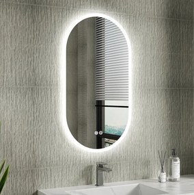 Erga Demi, oválne LED zrkadlo 50x90cm, 3 farby svetla, predné osvetlenie, vyhrievacia podložka proti zapareniu, ERG-V01-DEMI-5090-CL