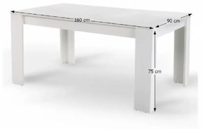 Jedálenský stôl, biela, 160x90 cm, TOMY NEW