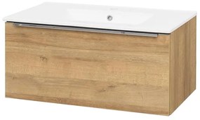 Mereo, Mereo Mailo, kúpeľňová skrinka s keramickým umývadlom 81 cm, dub Riviera, chróm madlo, MER-CN526