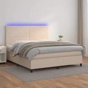 Boxspring posteľ matrac a LED kapučínová 180x200 cm umelá koža 3135842