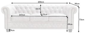 Dizajnová trojsedačka Chesterfield 200 cm šampanský zamat