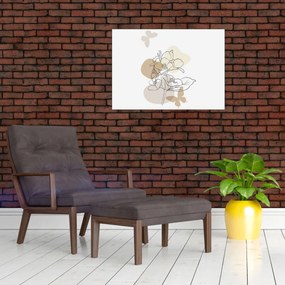Obraz - Béžové kvety s motýľom N⁰1 (70x50 cm)