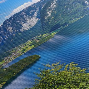 Obraz - Halštatské jazero, Hallstatt, Rakúsko (s hodinami) (90x30 cm)