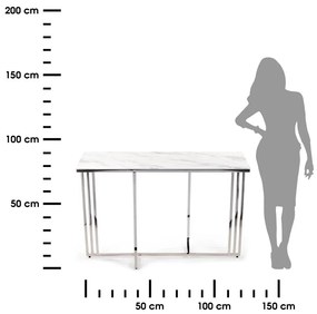 Konzolový stolík AMAGAT 120 cm strieborný/biely mramor